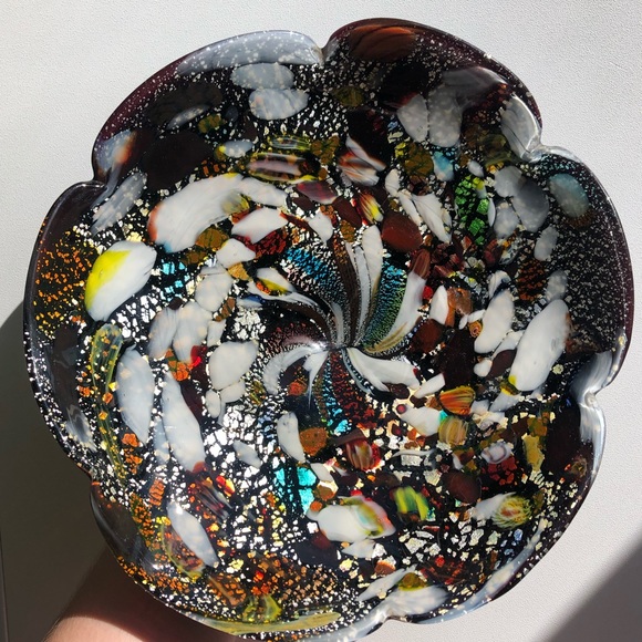 VINTAGE Murano Black Art Glass Tutti Frutti Bowl - Picture 2 of 13